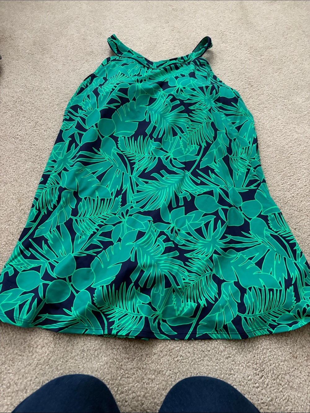 Lands' End Teal & Navy Tropical One-Piece Swimdress
